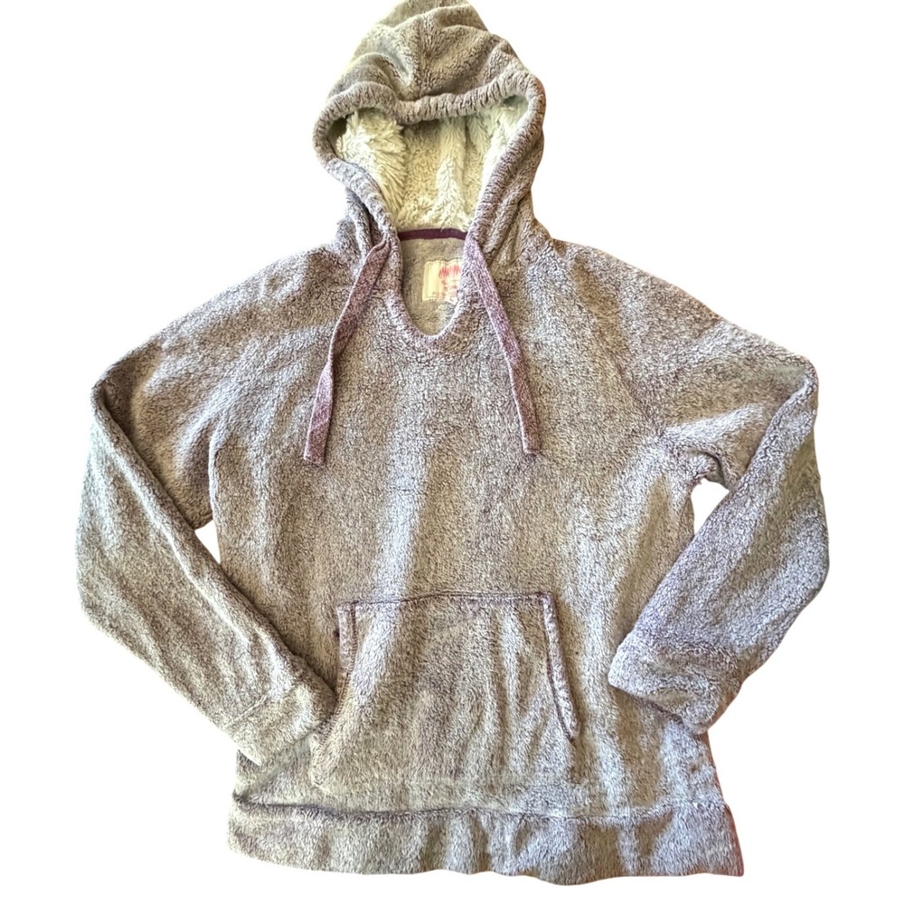 Members Mark Cozy Plush Pullover Hoodie Purple White Fleece Sweatshirt Womens L